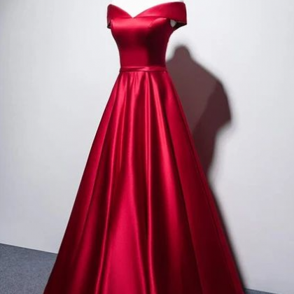 Beautiful A Line Red Satin Long Prom Dress