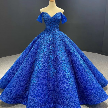Off The Shoulder Royal Blue Ball Gownprom Dress