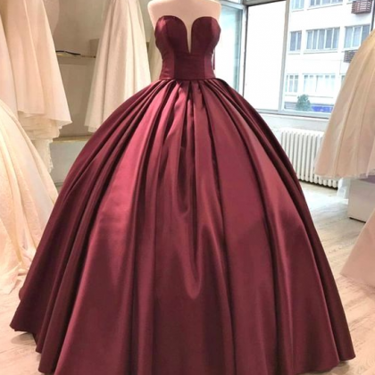 Simple Prom Dress, Burgundy Prom Dress, Long Prom..
