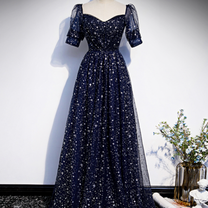 Tulle Long Prom Dress Blue Evening Dress