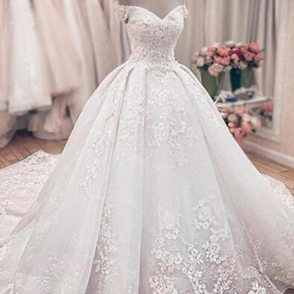 Gorgeous Off The Shoulder Lace Ball Gown Wedding..