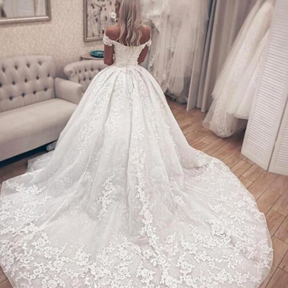 Gorgeous Off The Shoulder Lace Ball Gown Wedding..