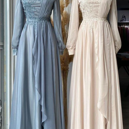 Elegant Appliques Long Sleeve Muslim Prom Dress