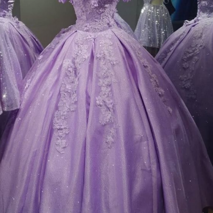 Off Shoulder Lilac Lace Long Prom Dresses, Off the Shoulder Formal Dre –  Shiny Party