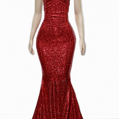 Sexy Halter Red Sequin Prom Dress