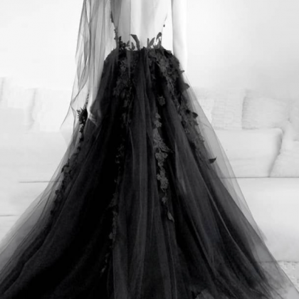 A Line Prom Dress Black Evening Dress