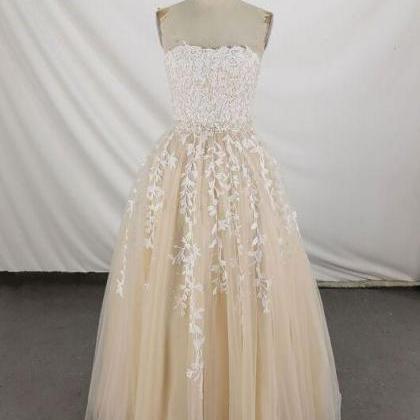 Long Spaghetti Straps Tulle Dress with Sweetheart Neck Champagne Plus Size