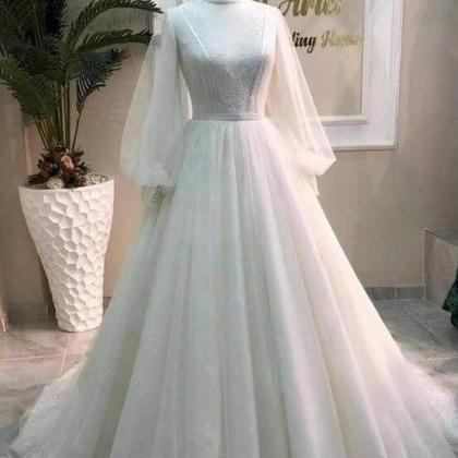 Long Sleeve Lace Wedding Dress, Long Prom Gown,..