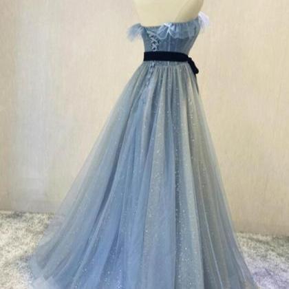 Simple Blue Tulle Long Prom Dressevening Dress