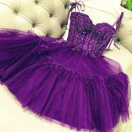 Sweetheart Purple Homecoming Dresses With Tulle..
