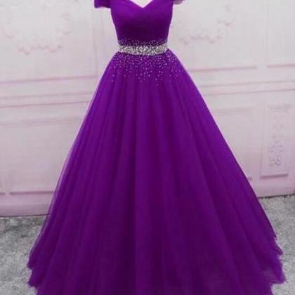 Purple Beads Long Prom Dress