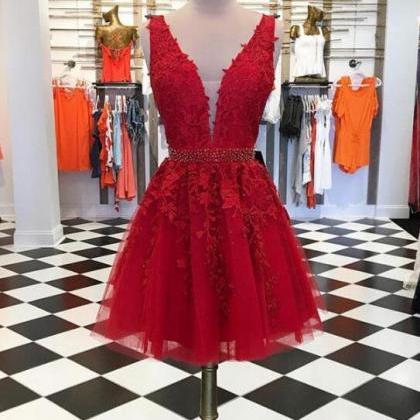 Burgundy Lace Homecoming Dress