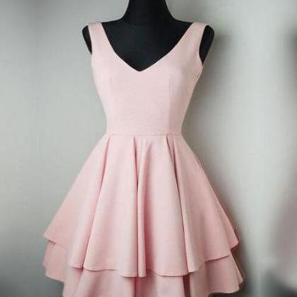 V Neck Pink Short Prom Dress