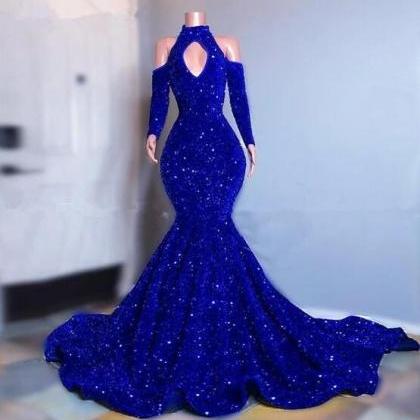 Blue sequins Prom dress