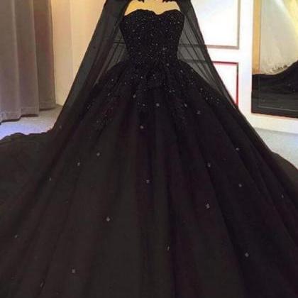 Sweetheart Black Ball Gown Tulle Prom Dress