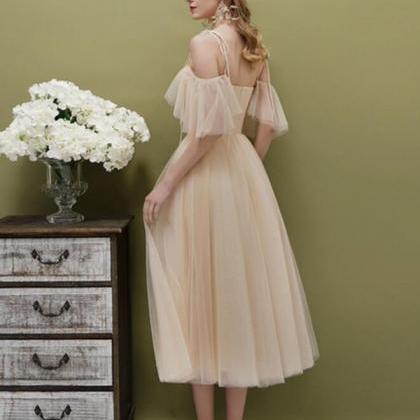 A-line Champagne Tulle Short Prom Dress