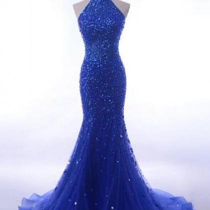 Sequin Crystals Evening Party Dress Long Royal..