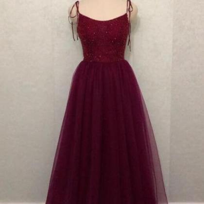 Grey Spaghetti Straps A-Line Tulle Long Formal Party Dress Prom Gown, DP4527