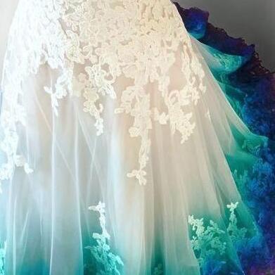 A-line Sweetheart Ombre Lace Long Prom Dresses