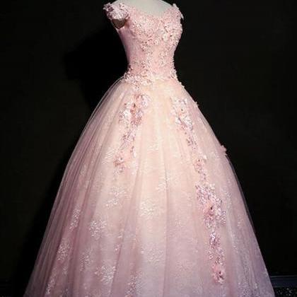 Pink Tulle V Neck Short Sleeve Evening Dress,..