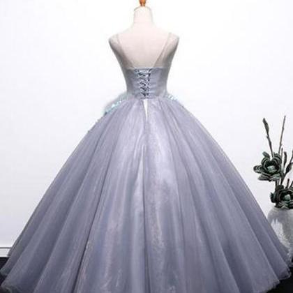 Gray Tulle Winter Formal Dress With 3d Appliques