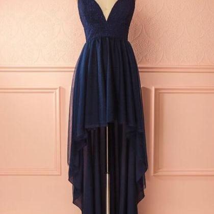 High Low Navy Blue Homecoming Dress