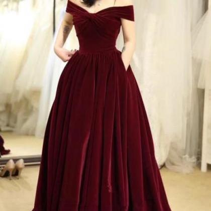 Off Shoulder Elegant Velvet Long Party Dress, Prom..