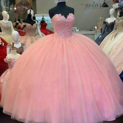 Ball Gown Sweetheart Pink Tiered Printed Tulle Prom Dress main image 1