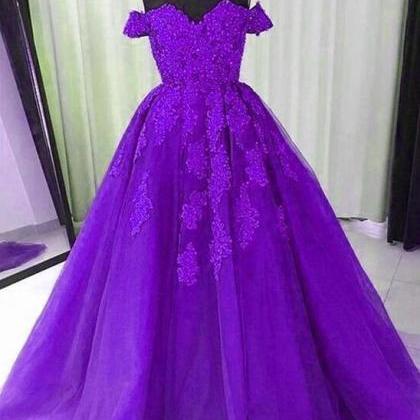 A Line Off The Shoulder Lace Purple Prom Dress on Luulla