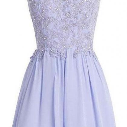 Elegant Lilac Lace Appliques Prom Dress,..