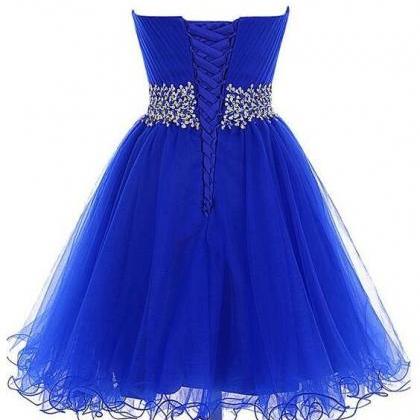 Royal Blue Tulle Short Homecoming Dress With..