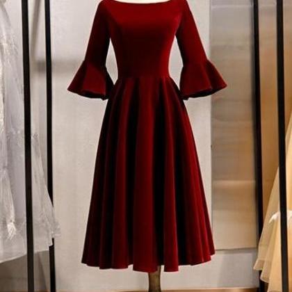 Burgundy Velvet Short Sleeve Short Prom Dress