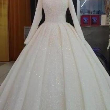A Line Long Sleeve Wedding Dress Long Prom Dress,..