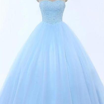 Baby Blue Long Crystal Strapless Ball Gown Prom..