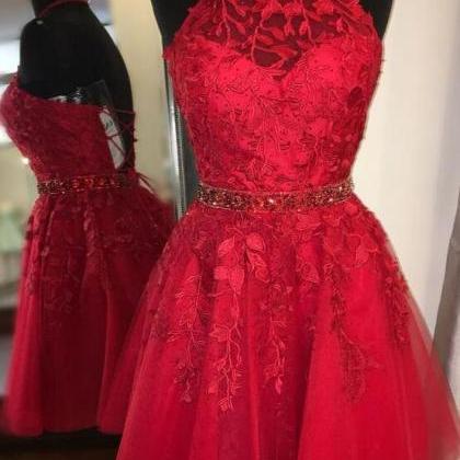 Elegant Burgundy Chiffon Lace Short Prom Dress - Perfect Homecoming Gown