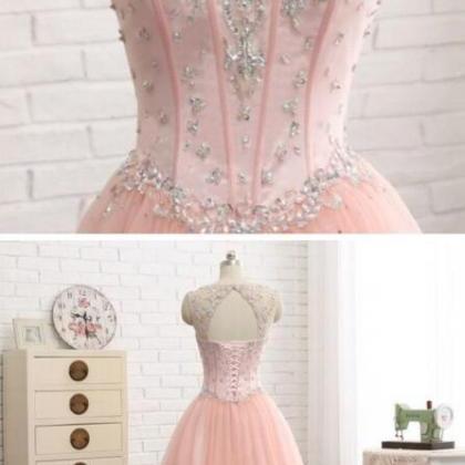 Sexy Open Back Blush Pink Prom Dress, Scoop..