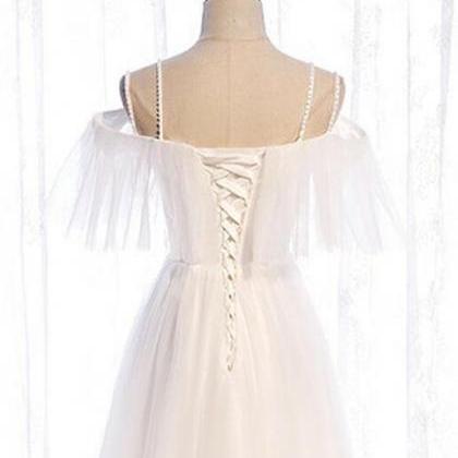 A Line Tulle Double Straps Long Prom Dress
