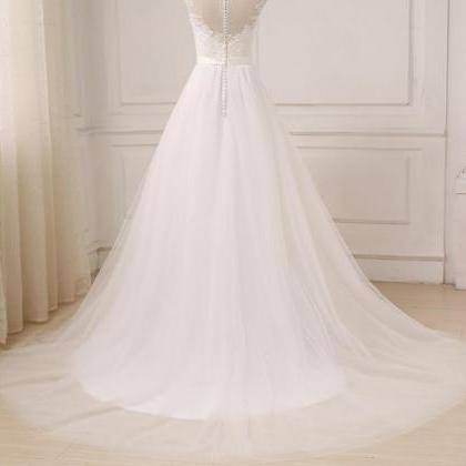 Simple Chiffon Long Beach Wedding Dress With Lace