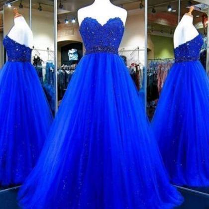 Tulle Royal Blue Evening Dress,sweetheart Prom..