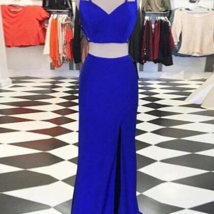 Two Piece Royal Blue Prom Dresses