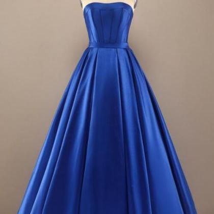 Simple A Line Royal Blue Satin Long Prom Dress