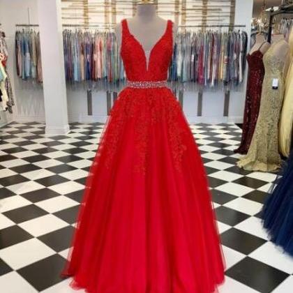 A Line Red Prom Dress,tulle Wedding..