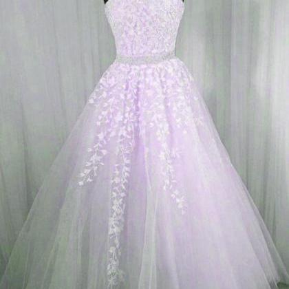 Light Purple Tulle Strapless Long Formal Gown