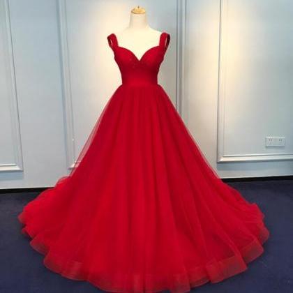 Gorgeous Red Tule Sweetheart Long Party Gown