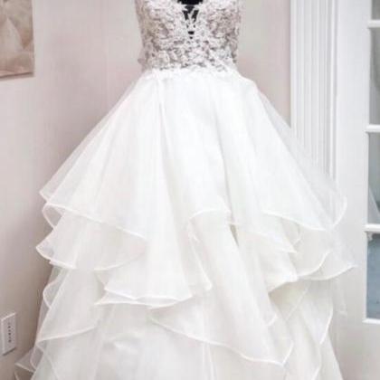 A Line White Lace Long Prom Gown White Prom Dress