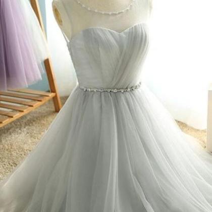 Grey Tulle Homecoming Dress With Beading