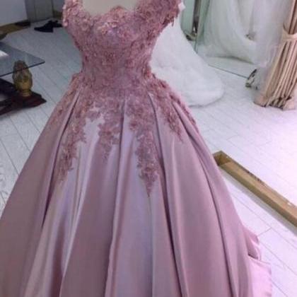 Off Shoulder Dusty Rose Ball Gown Flowers Prom..
