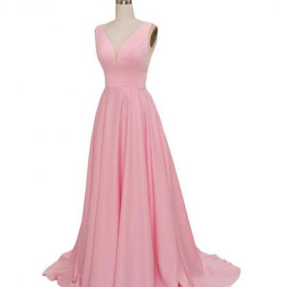 Simple Pink Long Satin Prom Dress E..