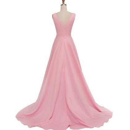 Simple Pink Long Satin Prom Dress E..