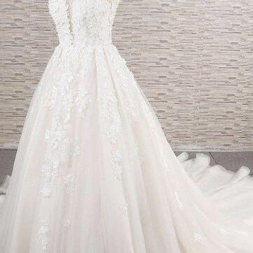 Mermaid A-line V Neck Tulle Lace Wedding Dresses